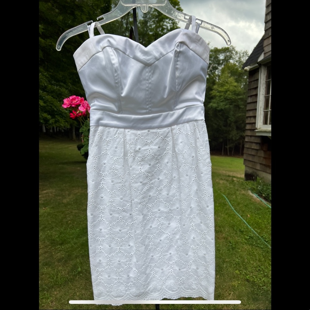 Bebe White Strapless Eyelet Mini - image 1